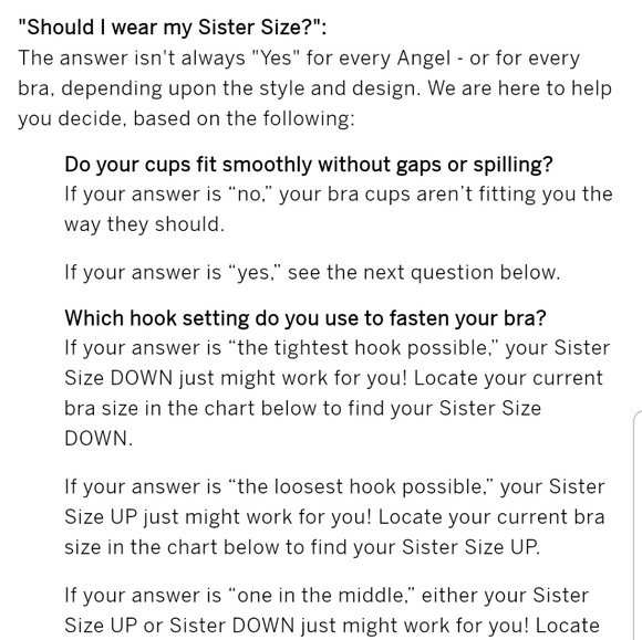 Victoria's Secret Other Vs Bra Sister Size Chart Poshmark